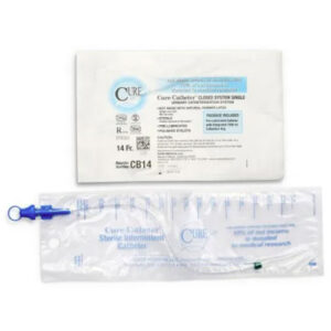 Cure Catheter Closed System Pre Lubricated Single Straight Tip Green Unisex 14FR