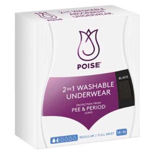 Poise Reusable Underwear 2 In 1 Briefs 14-16 Waist 81-86cm Female 60ml Black