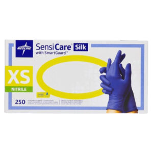 Sensicare Silk Powder-Free Nitrile Exam Blue Gloves With SmartGuard Film X-Small