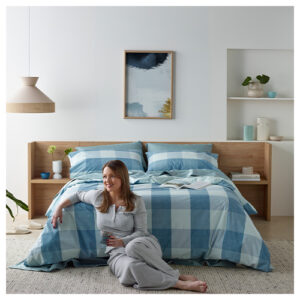 Staydry Blue Check Waterproof Quilt Cover Set For King Single Bed