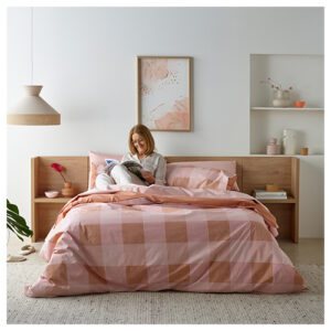 Staydry Blush Check Waterproof Quilt Cover Set For Queen Bed