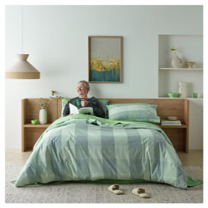 Staydry Sage Check Waterproof Quilt Cover Set For Queen Bed